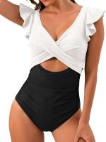 2025 Ztvitality traje de una pieza con cruz hueca y volantes lisos, traje de baño para mujer, ropa de playa - details 16