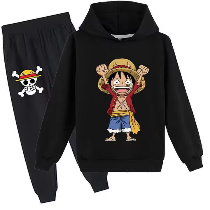 ONE PIECE Monkey D. Conjunto de chándal con estampado de Luffy, jersey para niños de 7 a 10 años, Sudadera con capucha, Tops, pantalones para correr, trajes Y BSSM - 1