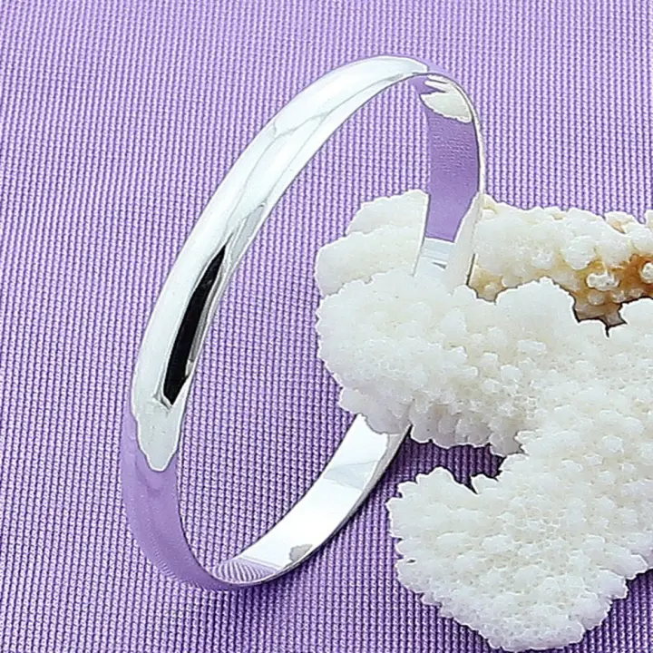 Andara-pulsera redonda de Plata de Ley  para mujer, brazalete grande Simple, regalo de joyería - 1