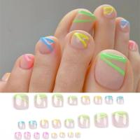 Juego De 24 Piezas Uñas Postizas De Acrílico Con Borde Blanco Y Flor Artísticas Para Pies Uñas Press on Removibles Para Fiestas - details 20