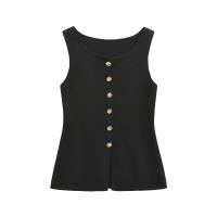 TRZA-Chaleco de punto para mujer con botones dorados, suéter sin mangas, cuello redondo, tops elegantes, chaleco de mujer, moda - details 4