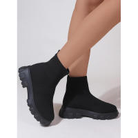 Zapatos de cuña informales ligeros hasta el tobillo para mujer de marca, botas de plataforma de media pantorrilla con calcetín de punto, invierno - details 11