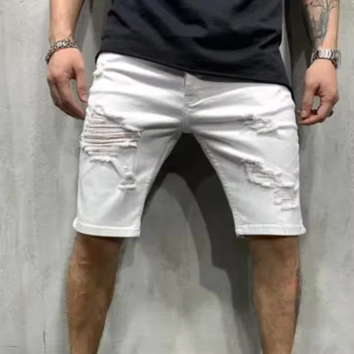 Shorts vaqueros negros de pierna ancha para hombre, nueva moda casual, verano 2024. - 1