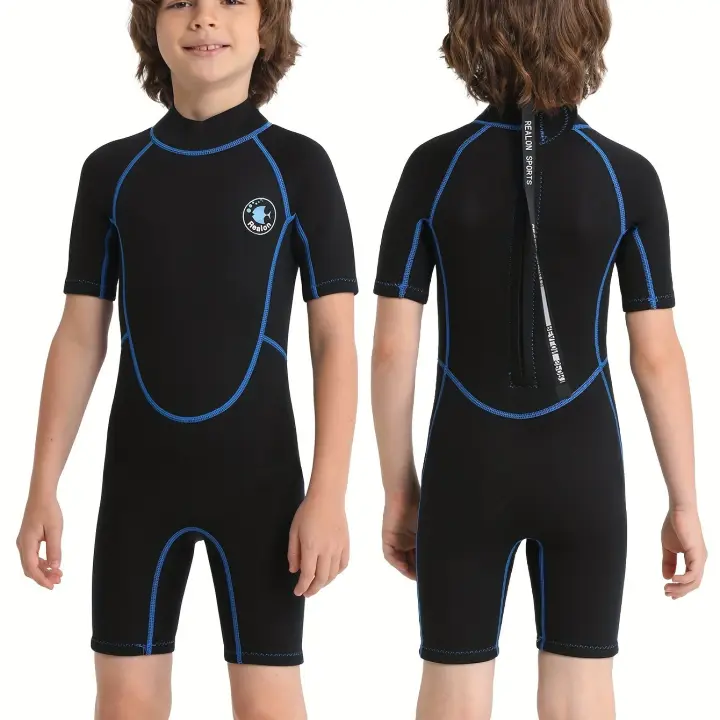 Traje de neopreno REALON para niños, 2mm, traje corto para niños pequeños, traje de neopreno para hacer surf, nadar y hacer - 1
