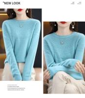 100% suéter de punto de lana Merino Otoño/Invierno 2024 nuevo jersey de cuello redondo para mujer Top hueco 11 colores abrigo versátil NJR1107 - details 27