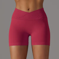 Hamidou pantalones cortos deportivos para mujer, Shorts de Yoga con cintura cruzada, gimnasio, entrenamiento, correr, cintura alta, realce de cadera, sin costuras, Fitness - details 77