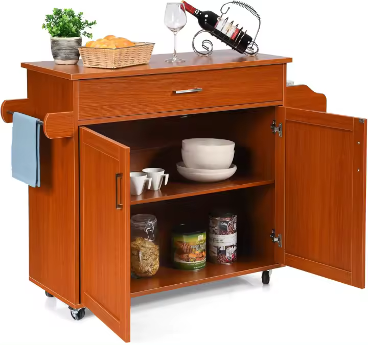 Island de Cocina de Madera con Ruedas Armario de Cocina Adjustable con Toallero y Estante para Especias Blanco - 1