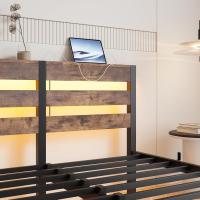 Marco de cama doble con estación de carga y luces LED, plataforma de metal resistente, marco de cama doble de 135 x 190 cm con cabecero de madera con almacenamiento, no necesita - details 50