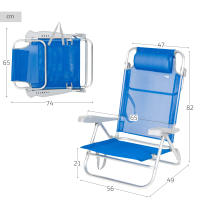 Pack de 2 sillas de playa plegables, con respaldo reclinable 7 posiciones, convertibles en tumbona, tamaño 47x49x82 cm, de aluminio y textileno, con cojín acolchado y asas de mano para transportar, estructura plegable, máx. 110 kg, multiposición - details 5