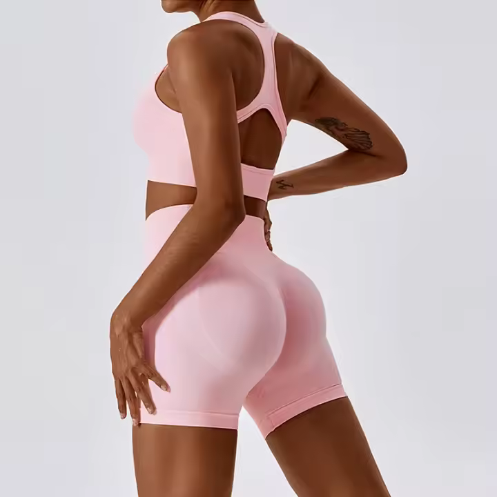 Yoga 2 Piezas Conjunto Deportivo Conjunto De Yoga Súper Elástico Inconsútil Tank Con Abertura Con Shorts Con Glúteos - 1