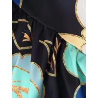 BUNO-2025 Vestido de mujer con tirantes finos, cuello cuadrado, estampado floral grande y dobladillo asimétrico con volantes para un look elegante - details 16