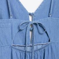 Vestido de Verano de Denim Largo con Correas Decoradas Vestido Suelto, Sin Espalda, Dulce y Fresco para Mujeres - details 10