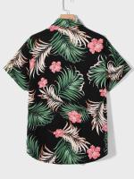 Camisa casual hawaiana de vacaciones para hombre, botón de manga corta, estampado de plantas TRCAL - details 2