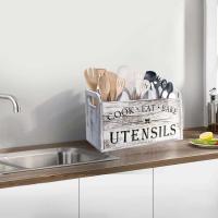 Organizador de Utensilios de Cocina de Madera Sólida Caja de Almacenamiento con Divisor para Cuchillos, Garfos, Cuchares Ideal para Cocinar - details 4