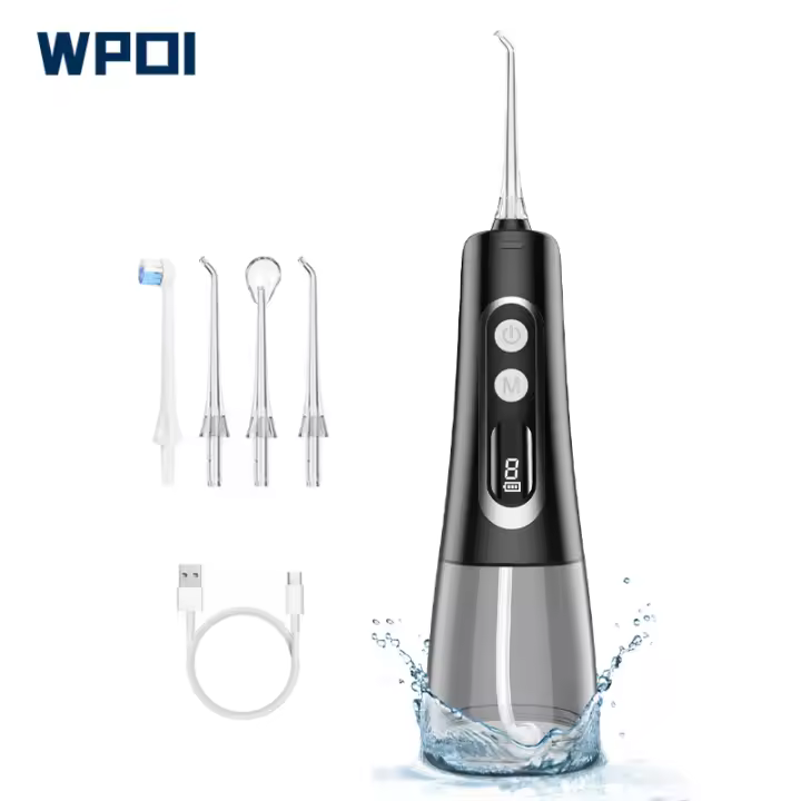 Irrigador bucal portátil con 4 boquillas, resistente al agua, 9 modos, tanque de agua desmontable de 300ml, waterpik, irrigador bucal de pulso doméstico recargable, Hilo dental eléctrico - 1