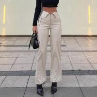 BUNO-pantalones ajustados de cuero PU con cremallera para mujer, ropa de calle informal Y2K para fiesta, pantalones de pierna recta de cintura alta, pantalones elegantes góticos 2025 - details 2