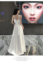 Vestido de noche blanco, vestido de tirantes francés, vestido largo sexi con cuello en V y espalda abierta, falda para la playa elegante y delgada - details 11