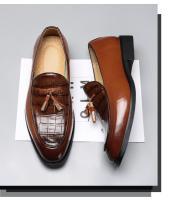 Británico pequeños zapatos de cuero de los hombres jóvenes puntiagudo borla beanie zapatos mocasines - details 4