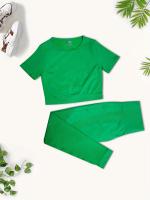 Conjunto Deportivo De 2 Piezas, Top De Yoga De Manga Corta Y polaina De Entrenamiento Para Correr De Cintura Alta, Ropa - details 5
