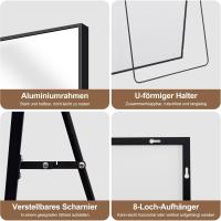 192 x 85 cm, Espejo de pared con marco de aluminio, espejo de pie inclinado o colgante para salón, dormitorio, entrada, negro - details 2
