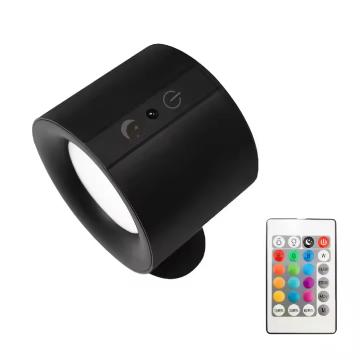 Lámpara de pared Led temporizable en 12 colores, control remoto táctil, recarga USB, luz nocturna portátil inalámbrica giratoria, lámpara de lectura para mesita de noche y dormitorio - 1