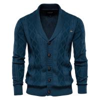 Cárdigan de algodón Argyle para hombre, cárdigans informales de un solo pecho de Color sólido para negocios, suéter de moda de invierno para hombre - details 3