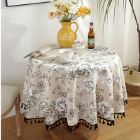Mantel Vintage de lino y algodón, cubierta de mesa redonda lavable rústica Floral Pastoral para decoración de granja, Picnic, decoración de mesa - details 2