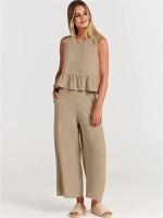 Conjunto casual de verano para mujer, top sin mangas plisado y pantalones cortos de pierna ancha - details 55