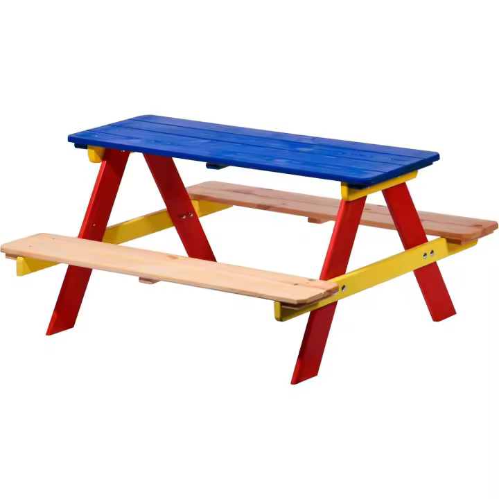 Asiento para niños fijado para Cuatro niños, como Conjunto de Estar con Mesa de Picnic o en el Casino, la Madera fsc, 90 x 85 x 45 cm, Colorido - 1