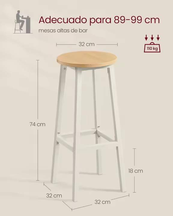 Taburete de bar, Juego de 2, Sillas de Bar, Sillas de Cocina con Estructura de Metal, Fácil Montaje, con Reposapiés, para Cocina, Salón, Comedor, Marrón Rústico y Negro Clásico LBC32X - 1