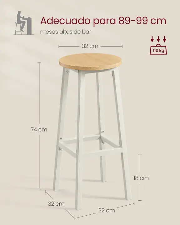 Taburete de bar, Juego de 2, Sillas de Bar, Sillas de Cocina con Estructura de Metal, Fácil Montaje, con Reposapiés, para Cocina, Salón, Comedor, Marrón Rústico y Negro Clásico LBC32X - 1