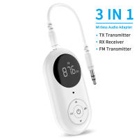 Adaptador de Audio inalámbrico 3 en 1, receptor FM, transmisor Bluetooth 5,3 con micrófono, 3,5 MM, AUX, estéreo, música, pantalla LED para coche, PC, TV - details 0