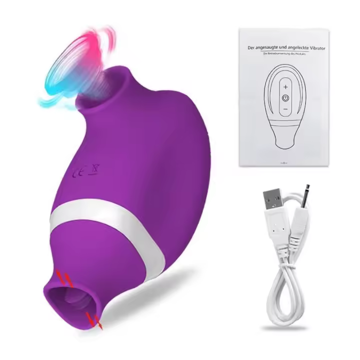 Empaque privado Vibrador succionador de clítoris y lengua 2 en 1 sexy para mujer, para estimulación doble de punto G, succión, lamido, masajeador de pezones, juguete sexual para adultos - 1
