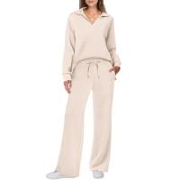 Traje deportivo informal de moda para mujer, sudadera de manga larga con cuello en V, pantalones de pierna ancha, conjunto de 2 piezas para Otoño e Invierno - details 3