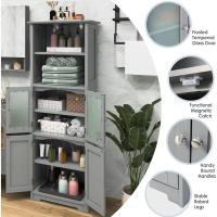 Armario Alto, Armario Independiente de Suelo con 4 Puertas, Gabinete con Estantes Ajustables, Mueble Organizador con 2 Puertas de Vidrio Templado para Baño, Cocina, Salón (Blanco) - details 12