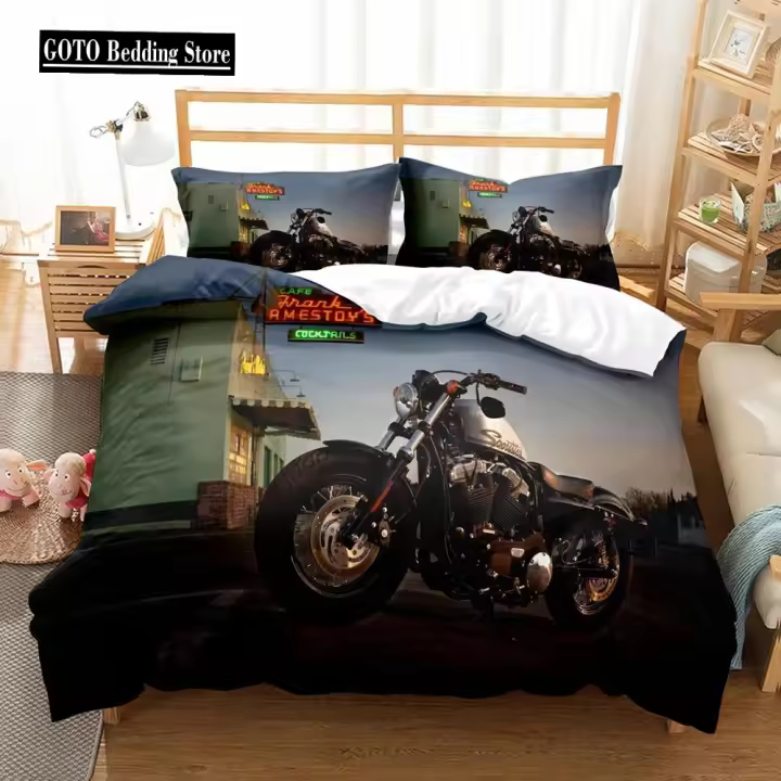 Conjunto de Cama de Motocicleta Retro Funda de Edredón de Tractor Tamaño de Cama Rey - 1