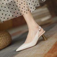 Sandalias Retro Baotou De Tacón Medio para Mujer, Tacones Altos De Aguja De Cuero Suave - details 9