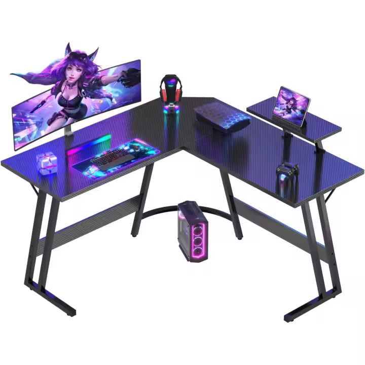 Esquina,130 x 130cm,Escritorio Gamer en Forma de L con Soporte de Monitor, Gancho para Auriculares - 1