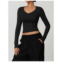 Top deportivo de manga larga con cuello en V para mujer, camiseta deportiva ajustada para Yoga, top deportivo, ropa deportiva para correr, entrenamiento deportivo - details 11