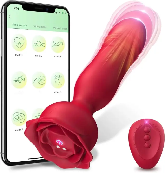Leten APP Rose vibrador Anal Plug hombres mujeres 9 modos vibradores de empuje punto G masajeador de próstata estimulador juguetes sexuales para gays - 1