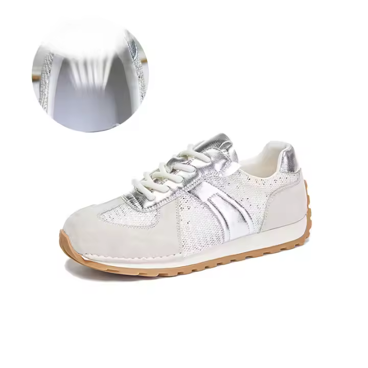 Zapatos deportivos de cuero nuevos, planos, informales, blancos para mujer. - 1