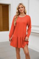 Color sólido mujer manga larga Mini cuello redondo vestido elástico grueso vestidos cortos para mujeres moda elegante Chic en venta liquidación X - details 5