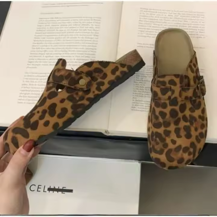 Sandalias de Cork con Punta Cerrada para Mujeres Zapatillas de Camuflaje de Leopardo - 1