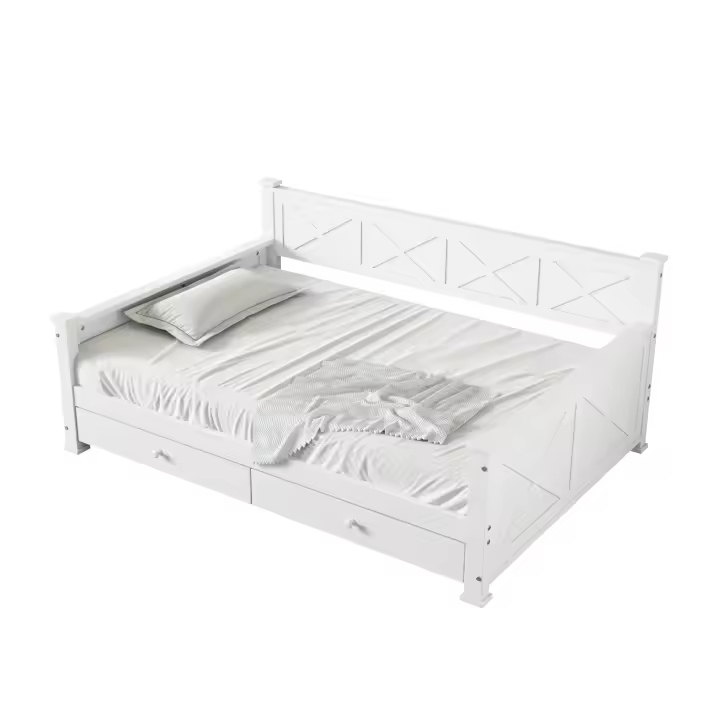 Cama Individual Minimalista de Flachbett 90x200cm Diseño con Barandillas 2 Schubladen - 1