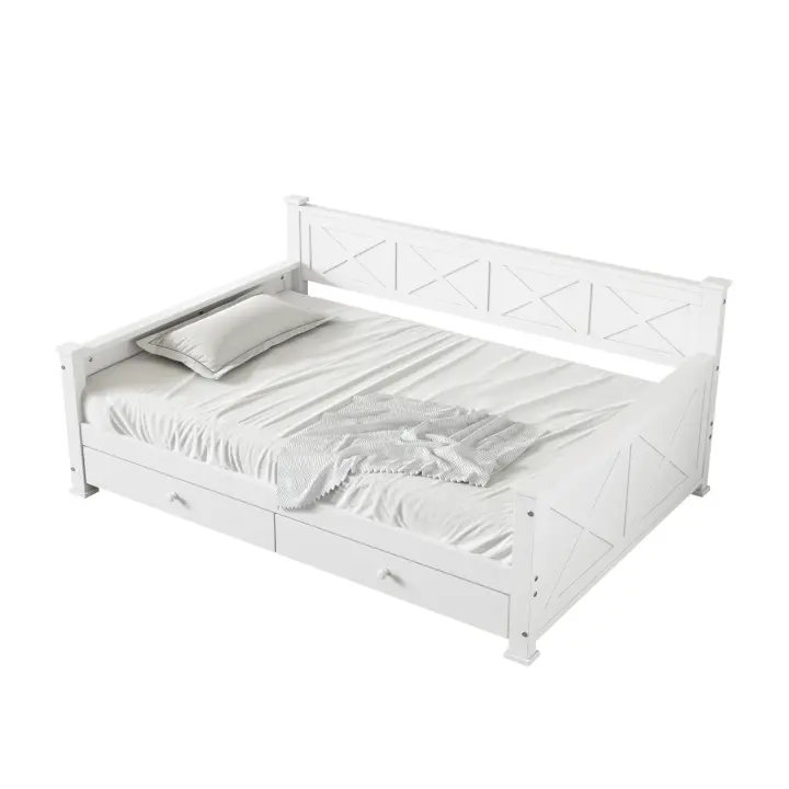 Cama Individual Minimalista de Flachbett 90x200cm Diseño con Barandillas 2 Schubladen - 1