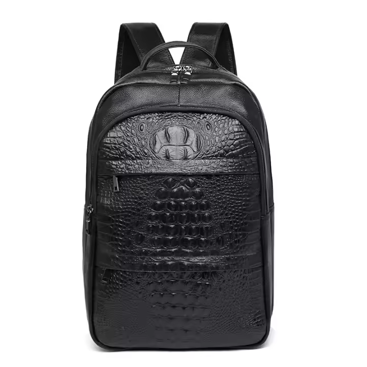 Mochila casual para hombres, mochila de cuero de moda, bolso de computadora de 15,6 pulgadas con patrón de cocodrilo, mochila de viaje - 1