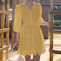 ZANZEA-vestido de mujer de encaje de retales, Vestidos informales de verano y primavera, Vestidos con cuello en A, ropa de calle por encima de la rodilla, vestido veraniego - details 3