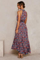 Vestido largo de mujer europea y americana 2025, nuevo vestido con cordones, estampado de lunares y cuello. - details 30