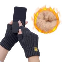 Nuevos guantes cálidos de punto de otoño e invierno con etiqueta en H de medio dedo con pantalla deslizante, manoplas deportivas de moda para hombres, calidez a prueba de frío - details 11