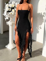 Vestido de playa para mujer, con espalda descubierta ropa Sexy, malla de retazos con volantes, Irregular, color liso, novedad de verano, 2024 - details 6